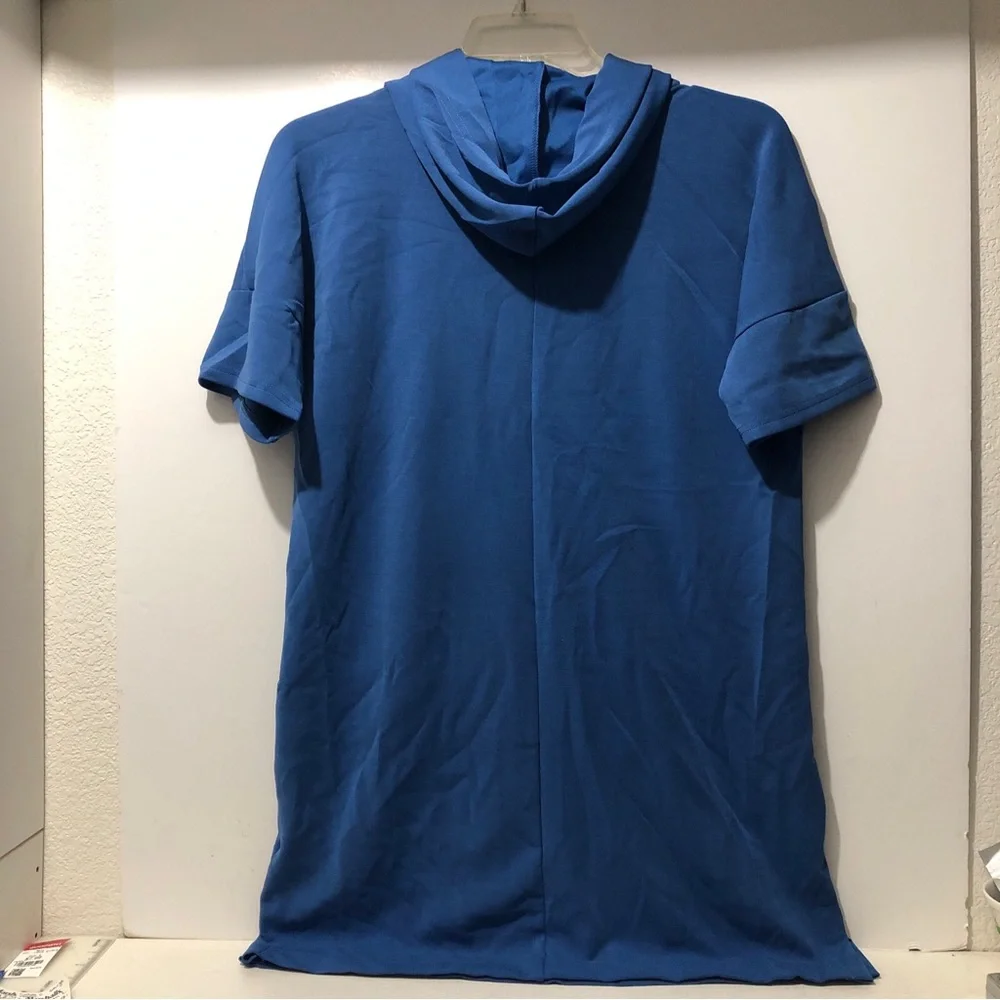 Cable & Gauge Dress Women Large Blue Blend Round Neck Hooded Short Sleeve Beach - Picture 4 of 7